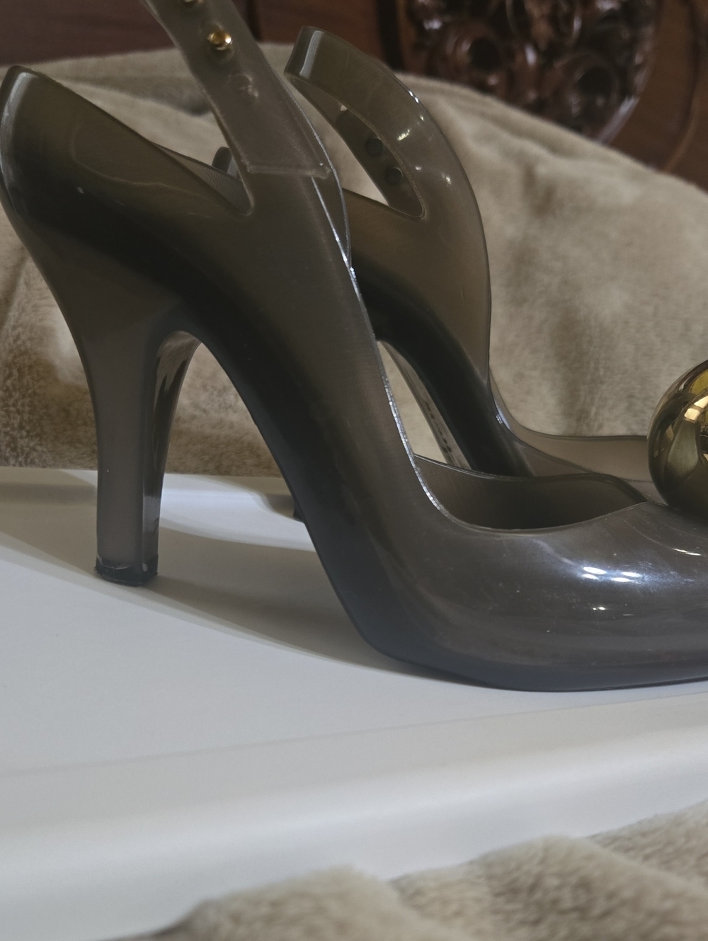 Vivienne Westwood Melissa Gray Slingback Heels with Gold Ball Accent - Picture 4 of 6